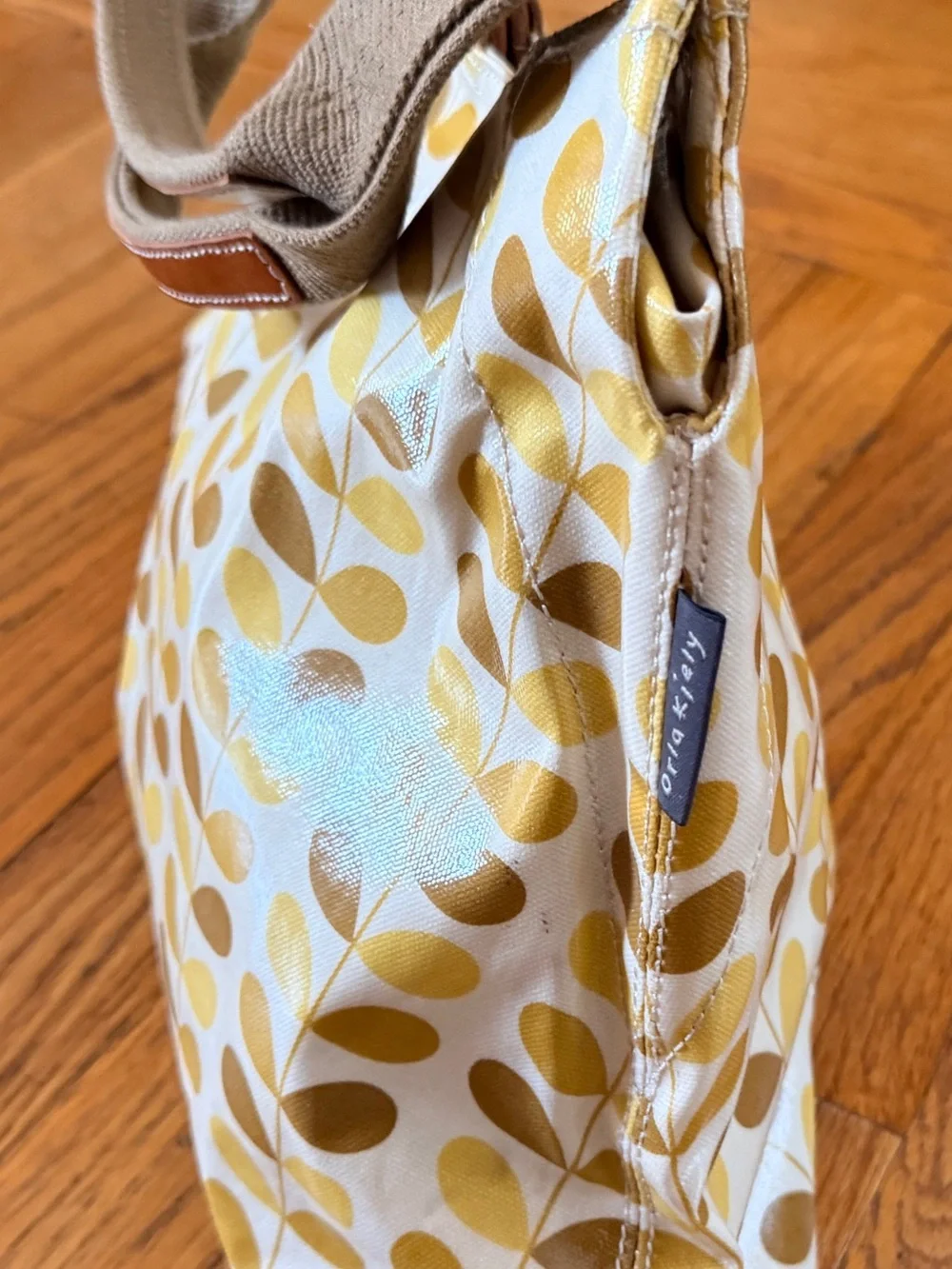 Orla Kiely Yellow and Tan Leaf-Print Hobo Bag. Shoulder bag